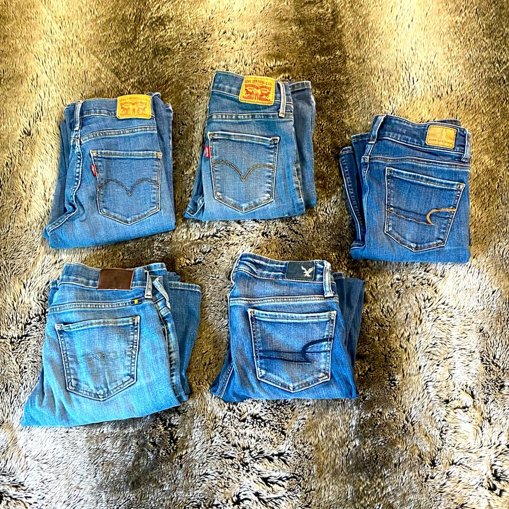 Lot 5 Pairs Work Jeans - Levi’s, AE, Lucky Brand